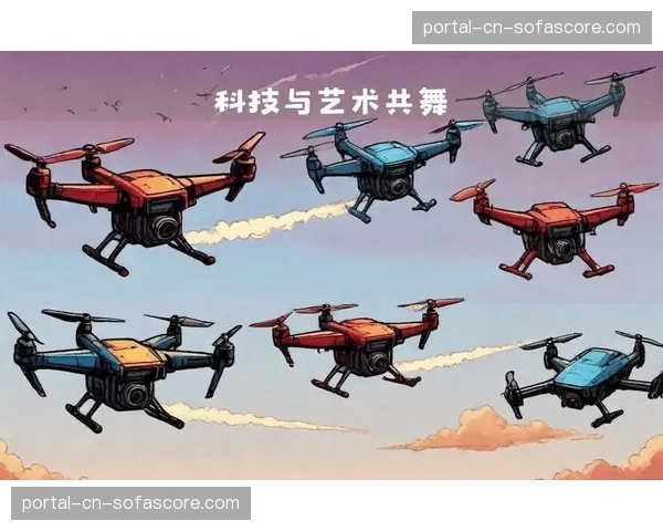 无人机群转播编队在开阔场地作业，创造了极具史诗感的宏观视觉构图